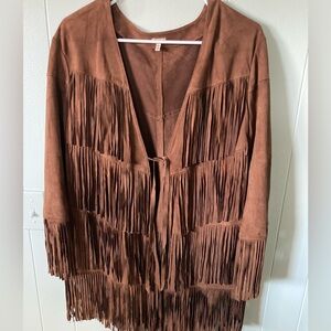 Reba Sz L Cowgirl Fringe Suede jacket with tie clousure beautiful color